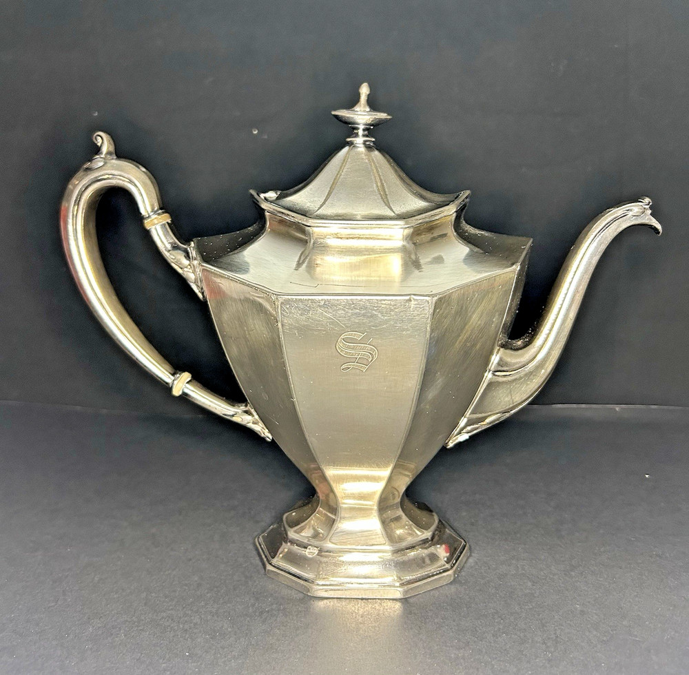 Antique Reed & Barton Silverplate Teapot Octagonal Paneled No. 3690 Monogram