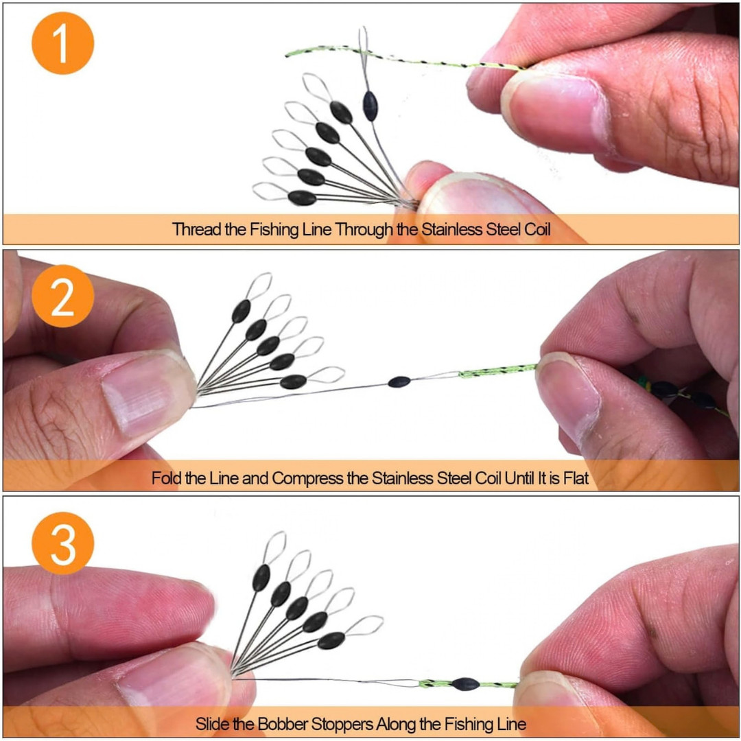 720 PCS Fishing Bobber Stopper Oval Floats Sinker Stops 6 in 1 Black Rubber Size