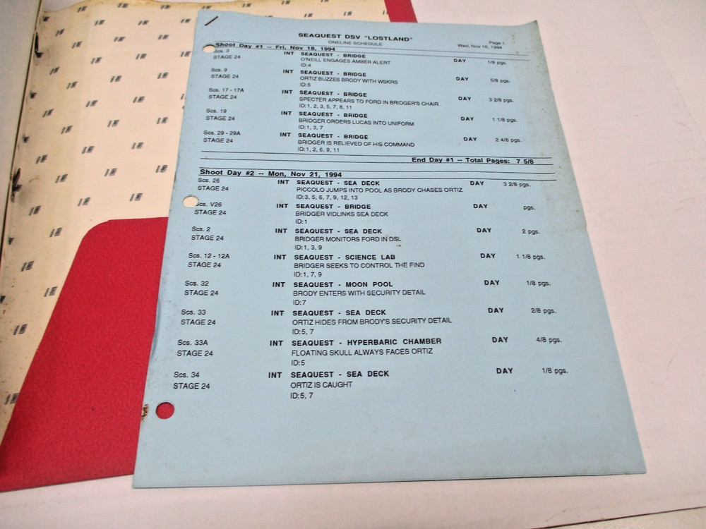 Original 1994 SEAQUEST DSV First Draft Script w/ Notes LOSTLAND # S2/E12 CM6074
