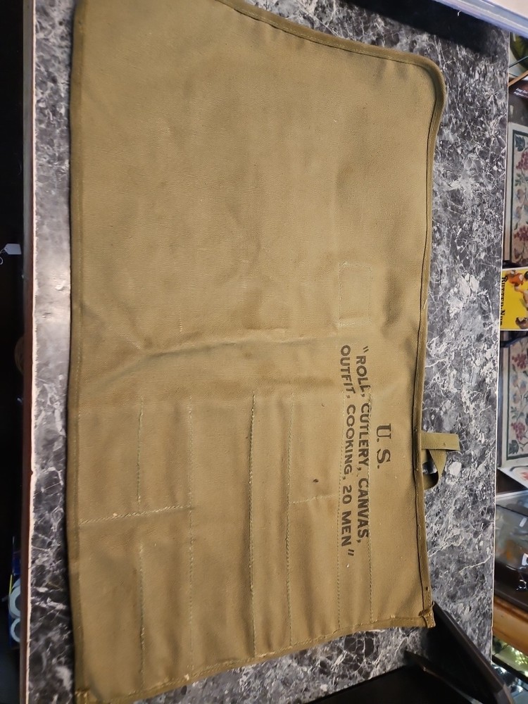 ORIGINAL WWII US ARMY 20 MEN COOKING COOK OUTFIT CUTLERY ROLL-1945