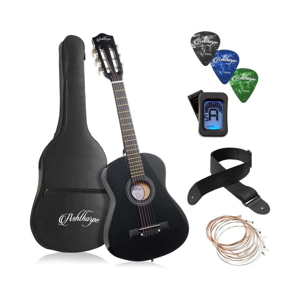 Ashthorpe 30-inch Beginner Acoustic Guitar Package (Black), Basic Starter Kit...