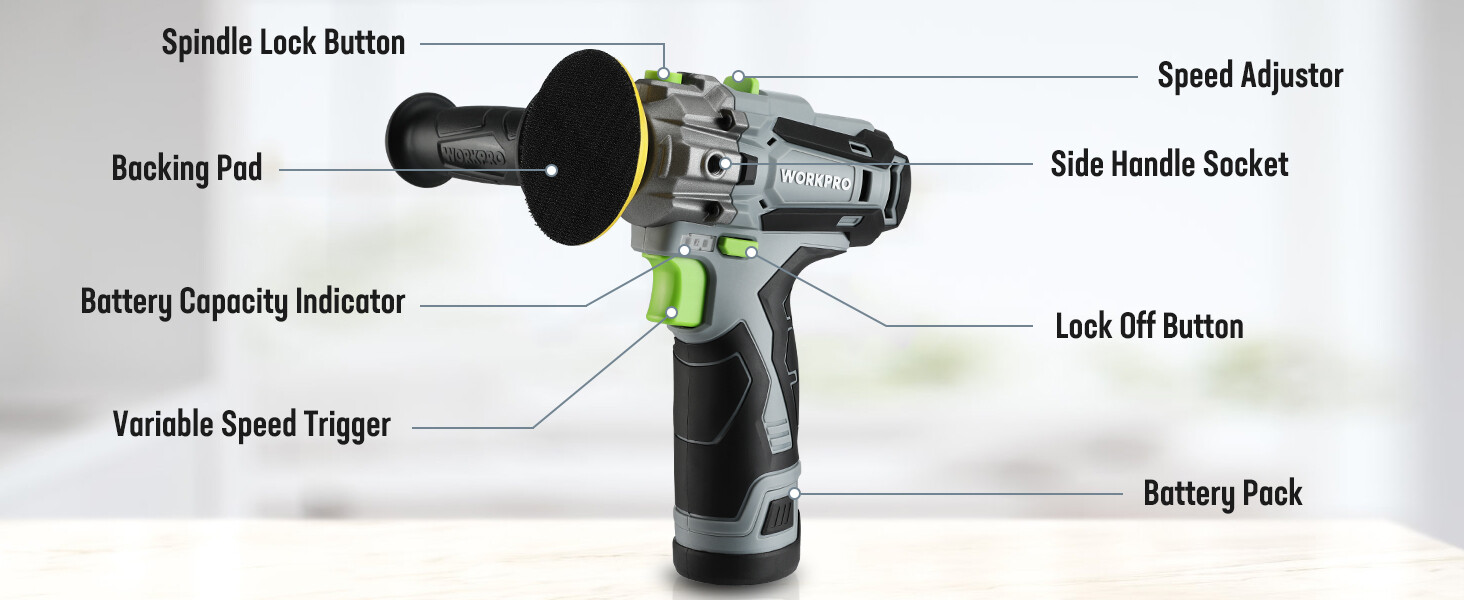 WORKPRO 12V Cordless Polisher 3" Mini Car Detailing Buffer & Sander Machine Kit