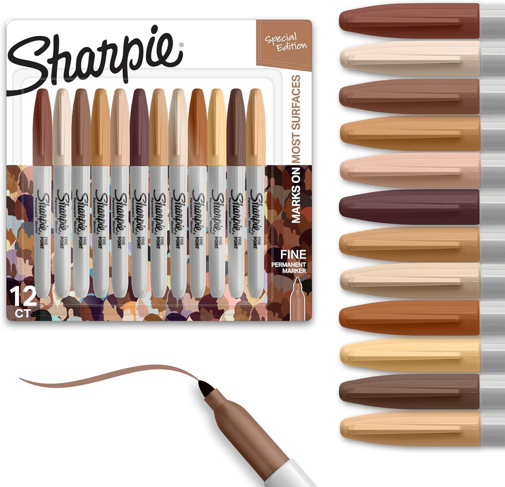 Permanent Markers, Portrait Colors, Fine Point, Assorted, 12 Count