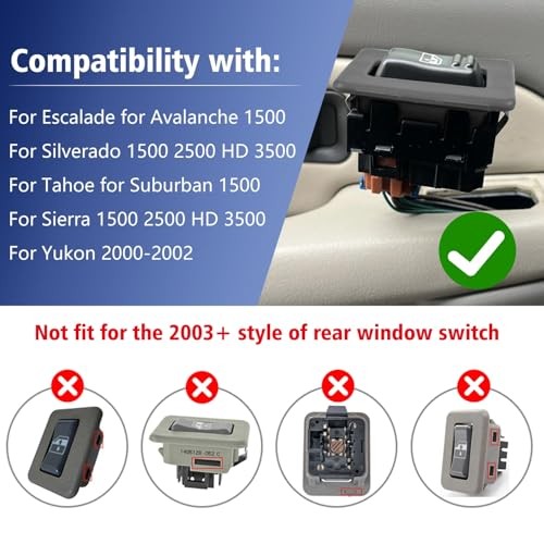 2PCS Rear Power Window Switch for Silverado for Escalade 2000-2002（2PCS Gray)