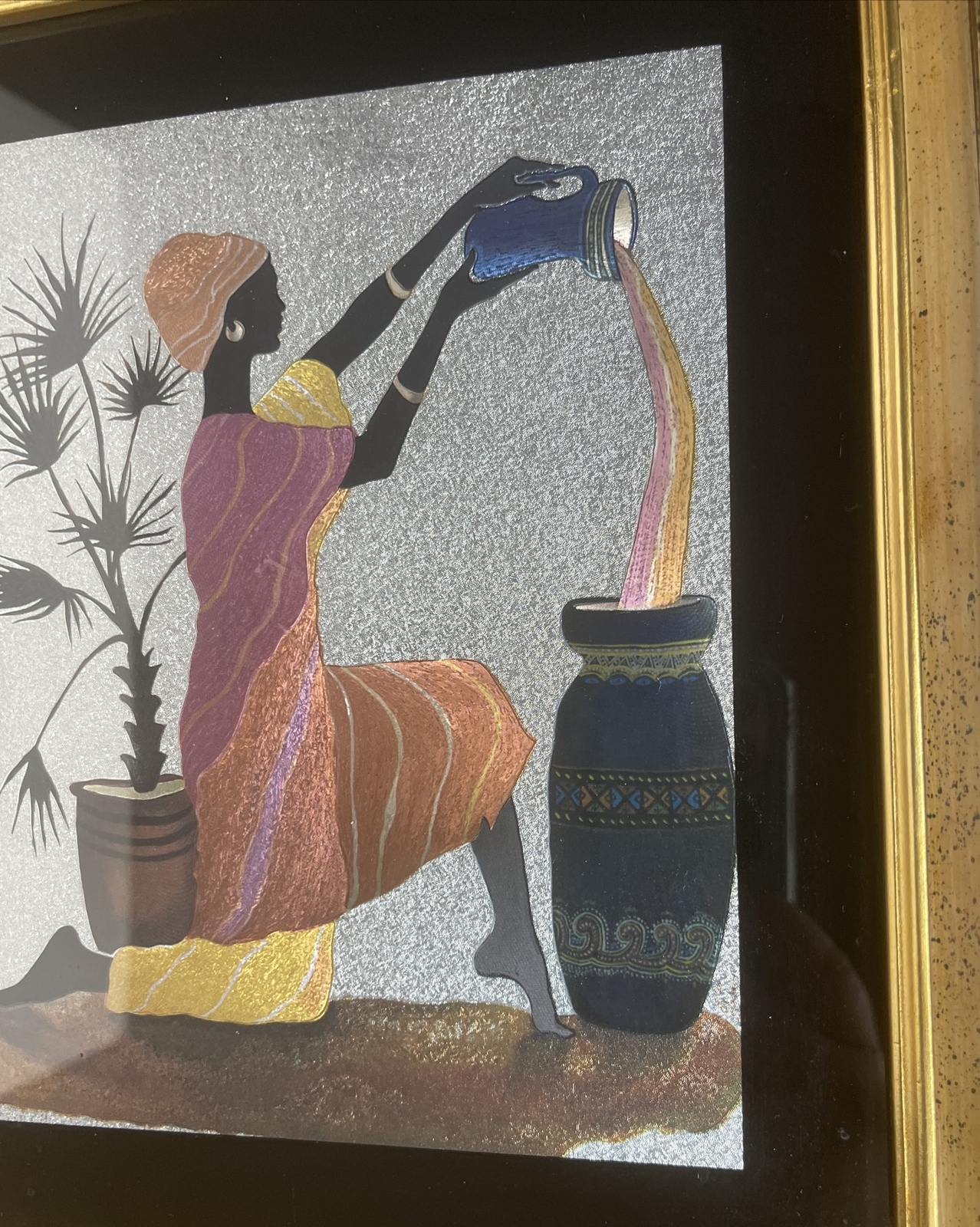 Vintage African American Foil Artwork w/ Wood Frame - Wall Decor Collectable