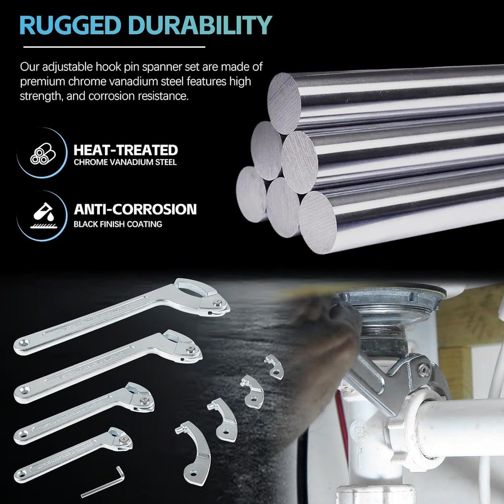 Adjustable Pin Spanner Wrench Tool Kit,Coilover Hook Wrenches for Nut Adjustment