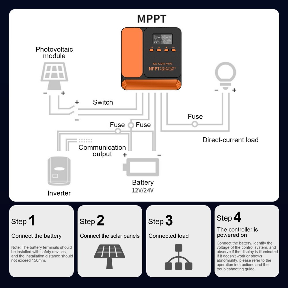 2pcs 40A 12V/24V Solar Charge Controller MPPT with LCD&USB for Off-Grid System