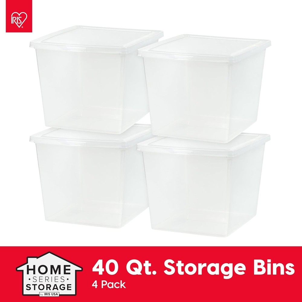 4-Pack Storage Bins with Lids, 36 Quart, Clear Stackable Containers Box Organ...