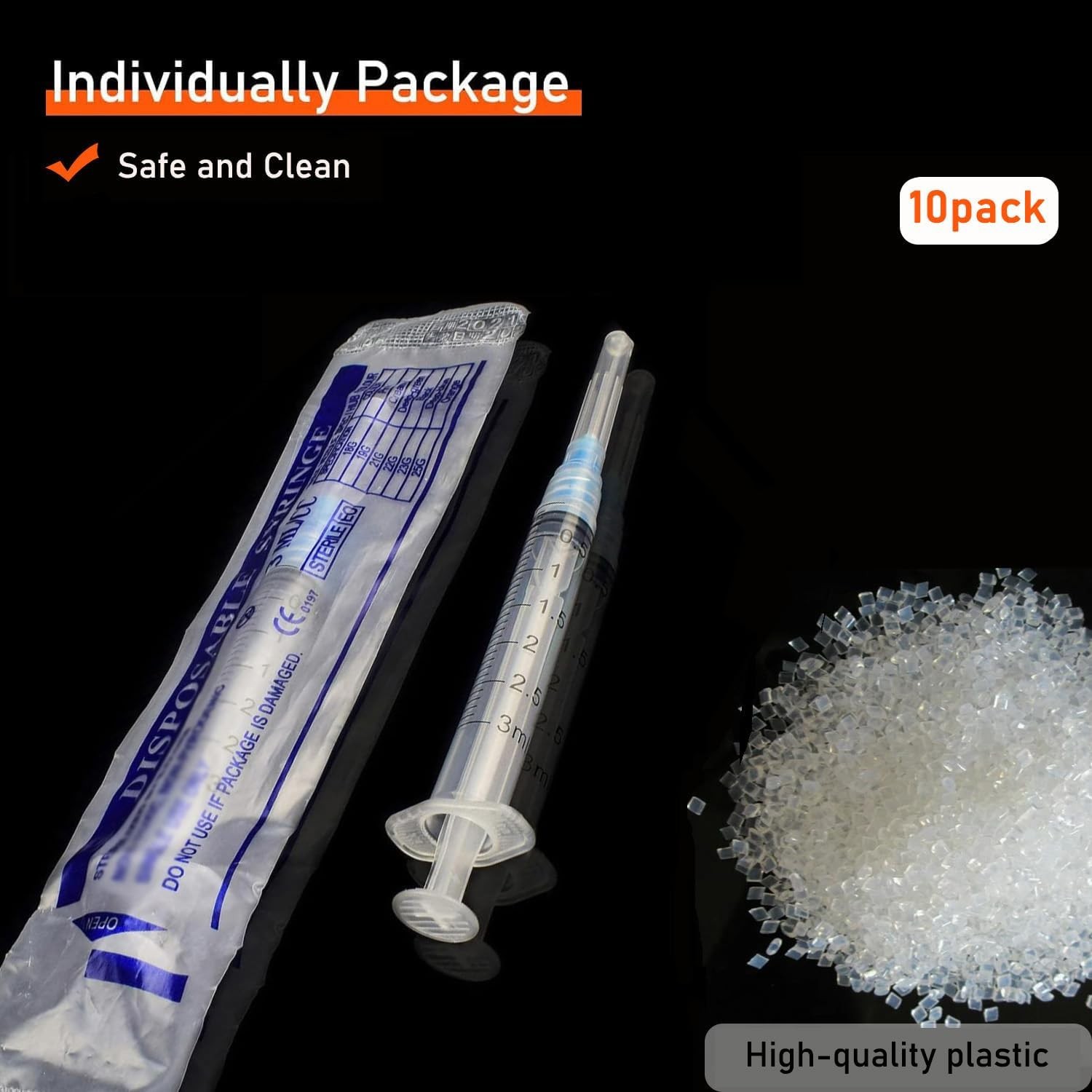 10 Pack 3ml/cc Disposable Luer Lock Lab Syringes with 23Ga 1.5 Inch Needle , Ind