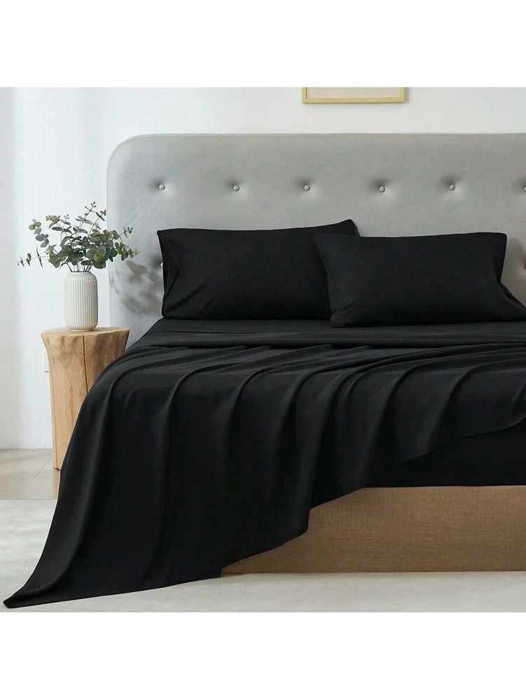 3/4 Piece Bed Sheet Soft Cooling Comfortable Breathable Bedding, Black