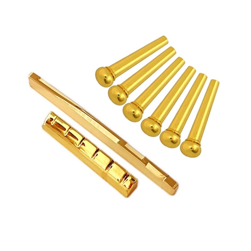 Brass Nut Saddles Set for Guitar Upgrade Includes 6 String Pegs and Component