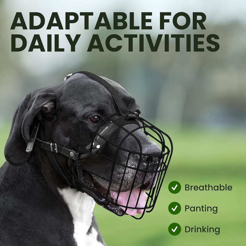 Humane Large Dog Muzzle with Adjustable Straps - Breathable Wire Basket Design