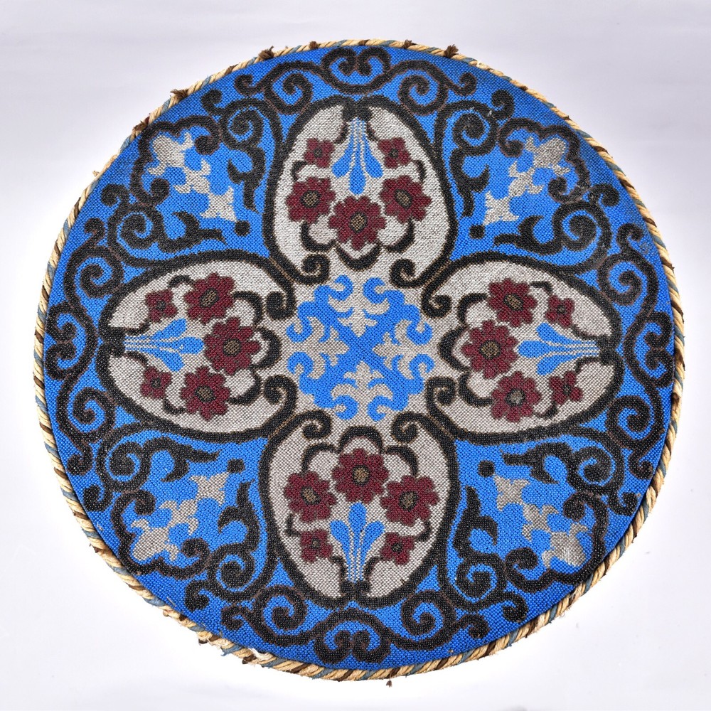 Antique Walnut Side Table with Micro Beaded Top Hand Needlework