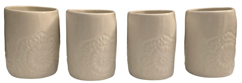 RAE DUNN Ceramic Coffee Mug White Floral Pattern coffee in Script