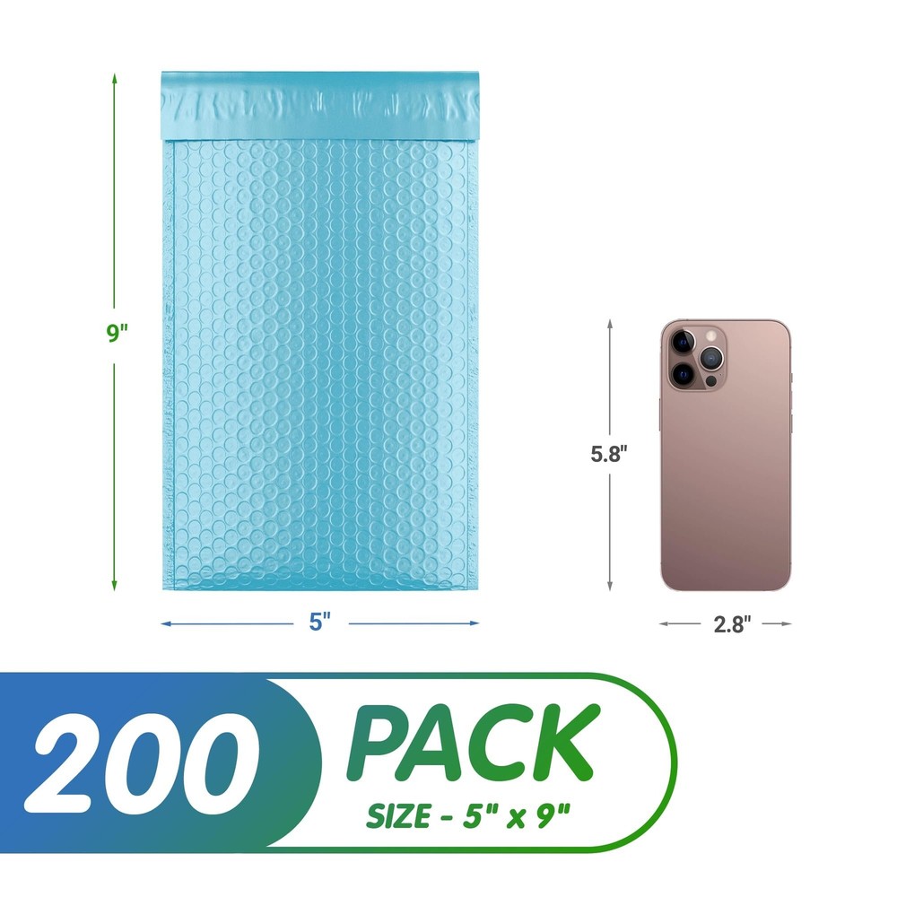 200 Blue Poly Bubble Mailers 5x9 Padded Envelopes