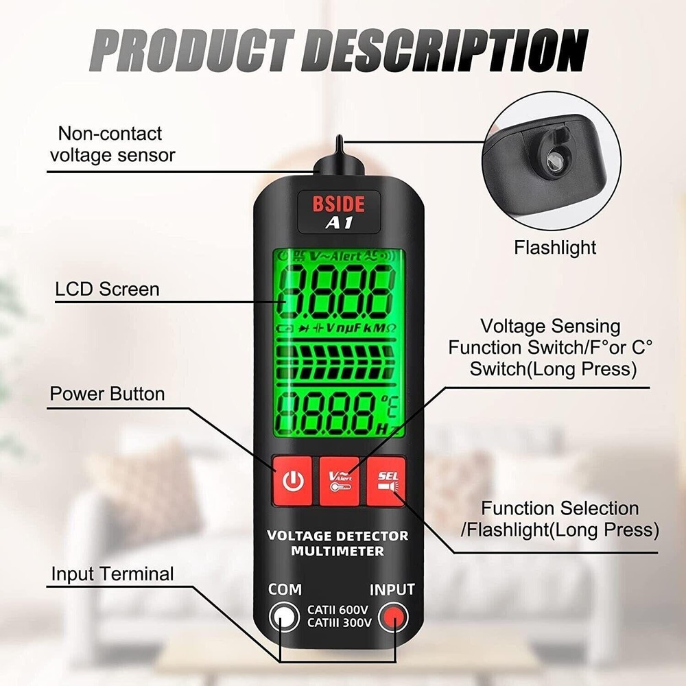 A1 Fully Automatic Digital Multimeter Backlight Voltage Tester Voltmeter DC AC