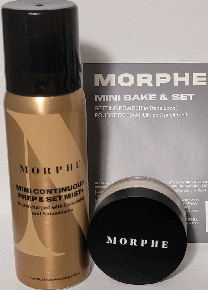 Morphe MINI CONTINUOUS PREP & SET MIST 1.3oz ➕ Mini Bake & Set Powder .9oz 2 X