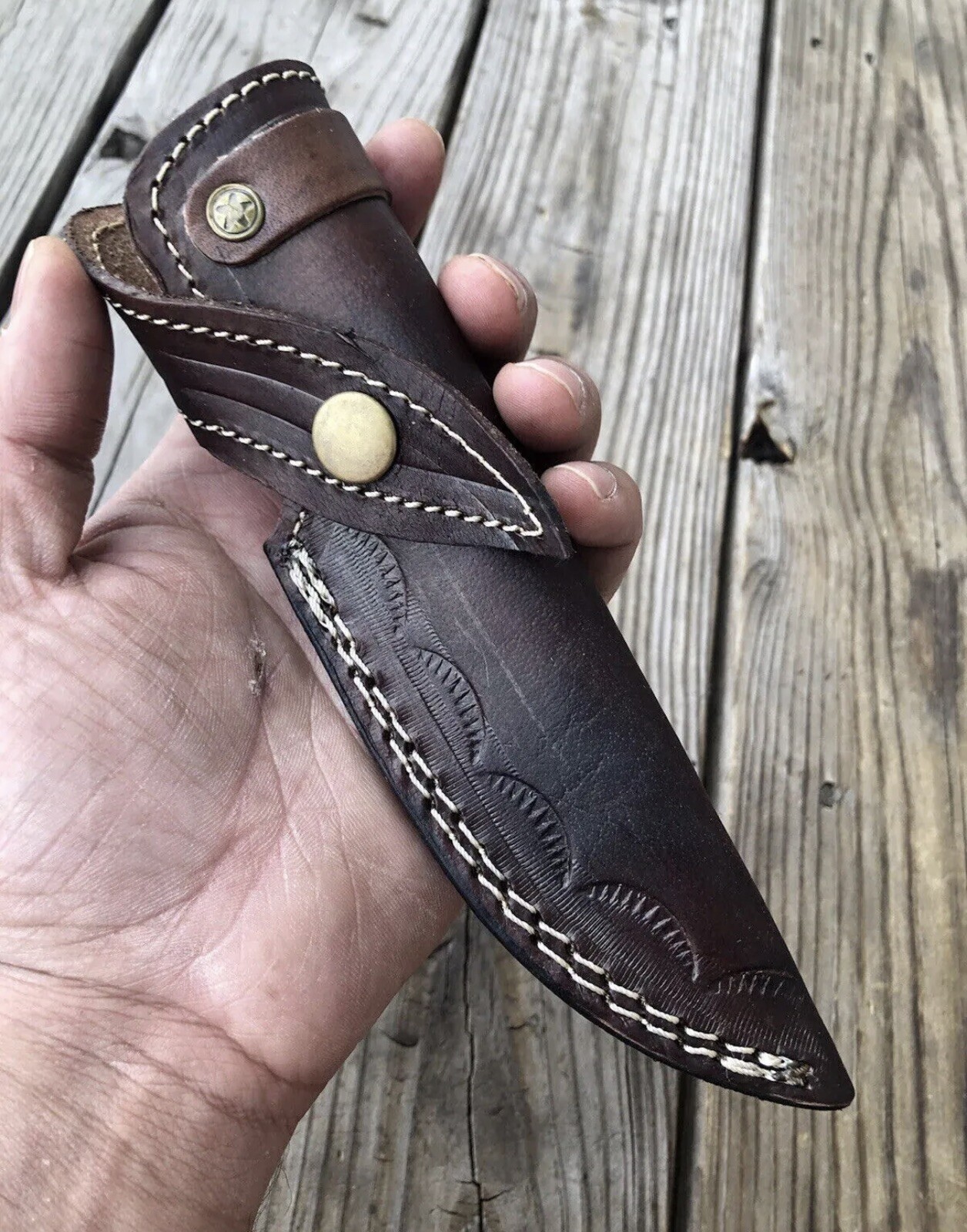 GENUINE LEATHER ENGRAVED CUSTOM HANDMADE SHEATH FOR FIXED BLADE KNIFE / HOLSTER