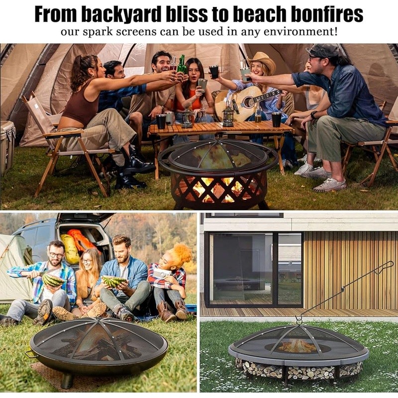 Heavy Duty Fire Pit Spark Screen Durable Outdoor Metal Cover Campfire Shield New