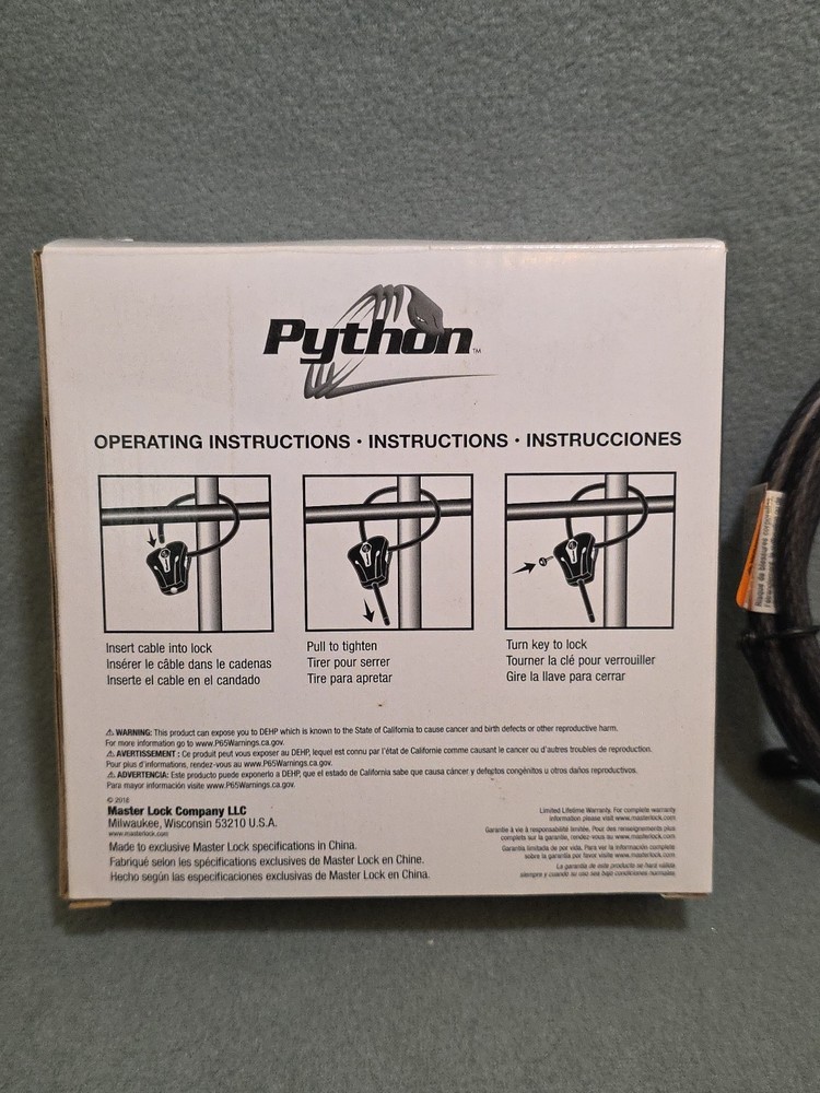 Master Lock Python Adjustable 6' Cable Lock w/ Keys Model 8419KA4534 New in Box