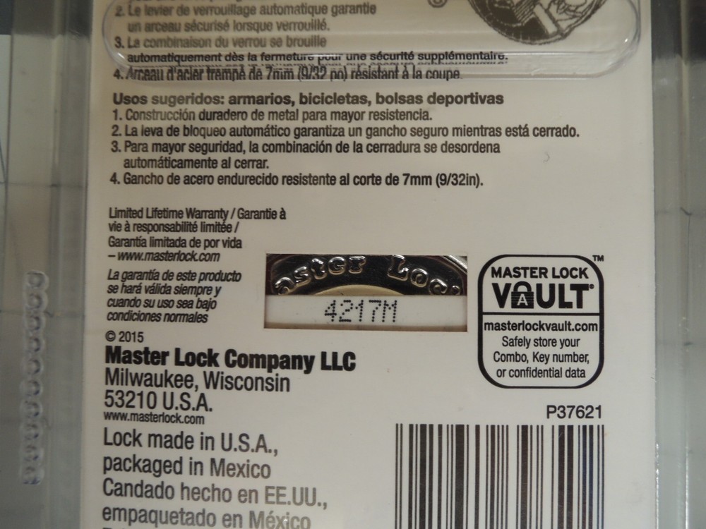 (4) Master Lock 1500D Locker Lock Combination Padlocks, Black - NEW