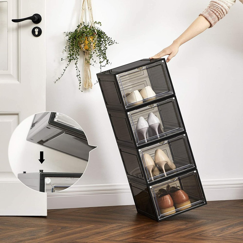 12 Clear Shoe Boxes Magnetic Drop Front Sneaker Rack Storage Organizer Stackable