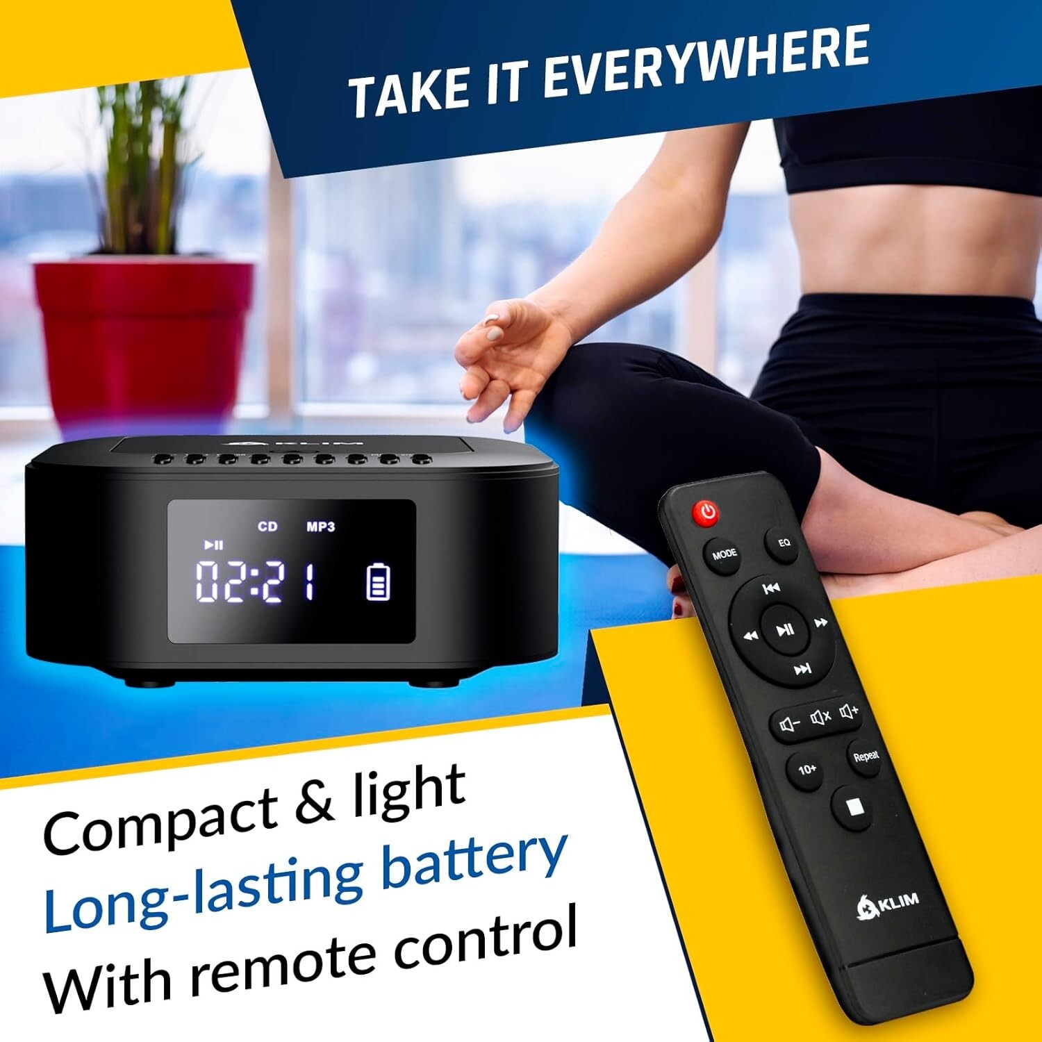 KLIM Boombox E1 - CD Player Portable Audio System, xtra BASS Subwoofer,FM,Remote