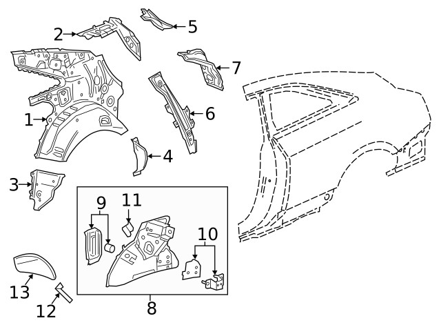 Genuine GM Passenger Side Inner Quarter Panel 23442188