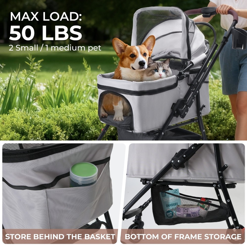 Foldable Pet Stroller for Small Dogs & Cats
