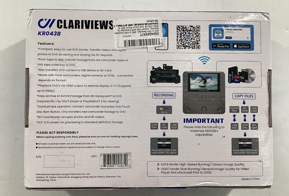 Clariviews KRO43 Multi Function Media Recorder.