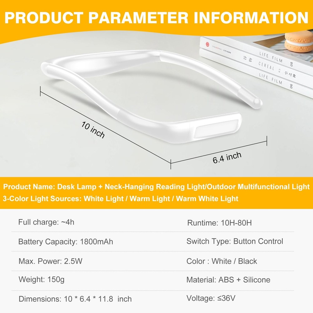Reading Light Rechargeable Book ClipOn LED Bookmark Lamp Memory Function