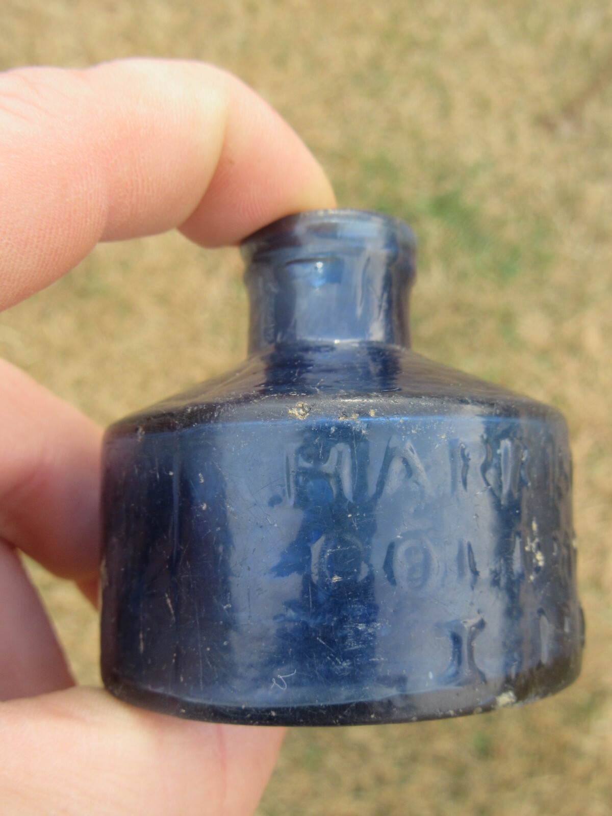 RARE Antique 1850's Harrison's Columbian Ink Cobalt Inkwell Bottle, Pontil
