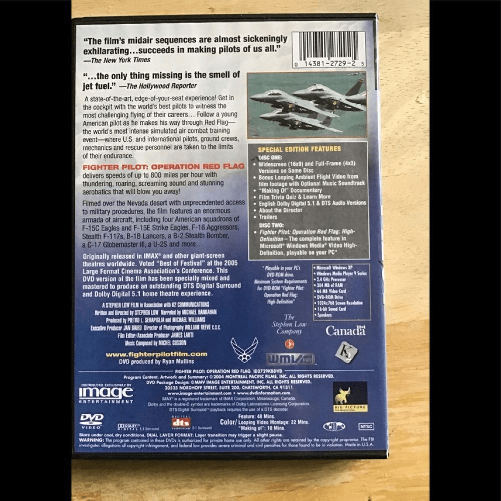 DVD, Fighter Pilot Operation Red Flag DVD, 2 disc set, good condition