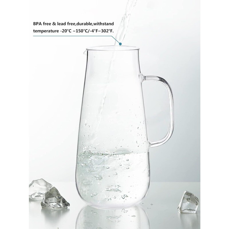 50oz/1500ml Glass Pitcher with Handle and Stainless Steel Silicone Filter Lid