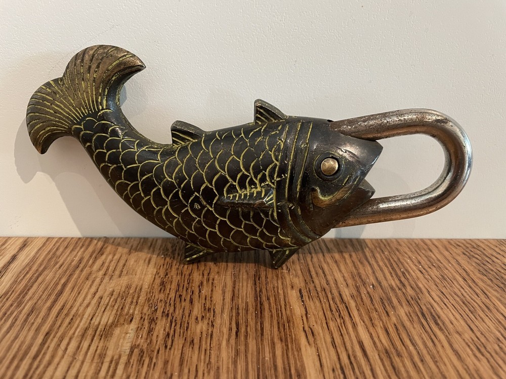 Solid Brass Fish Carp Padlock with 2 Keys, Great Used Condition Lock!!!!