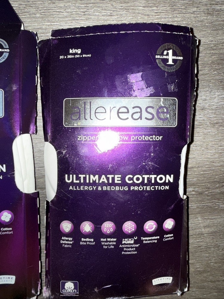2 AllerEase Ultimate Cotton Zippered Pillow Protector White King Size