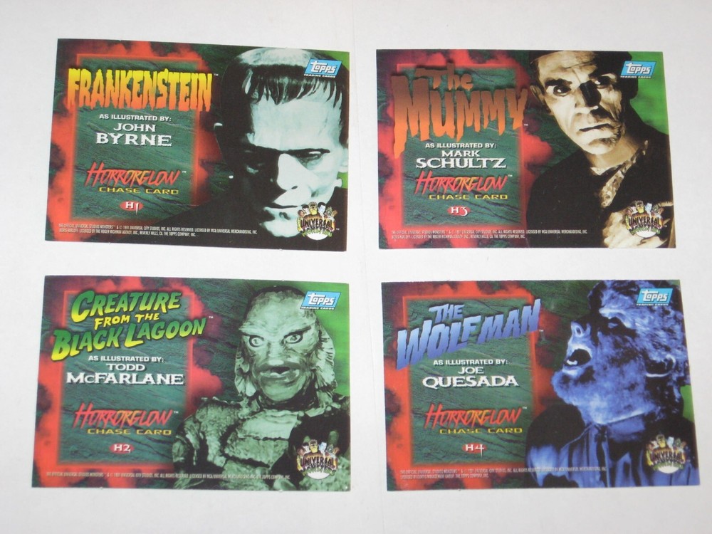 1994 Universal Monsters Illustrated INSERT HORRORGLOW 4 Card SET MCFARLANE