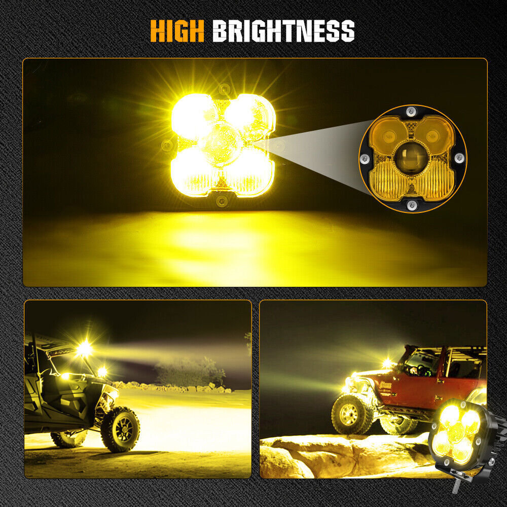 Colight 3INCH Squadron Sport Amber LED Pair Driving/Combo Lights w/ Wire Harness