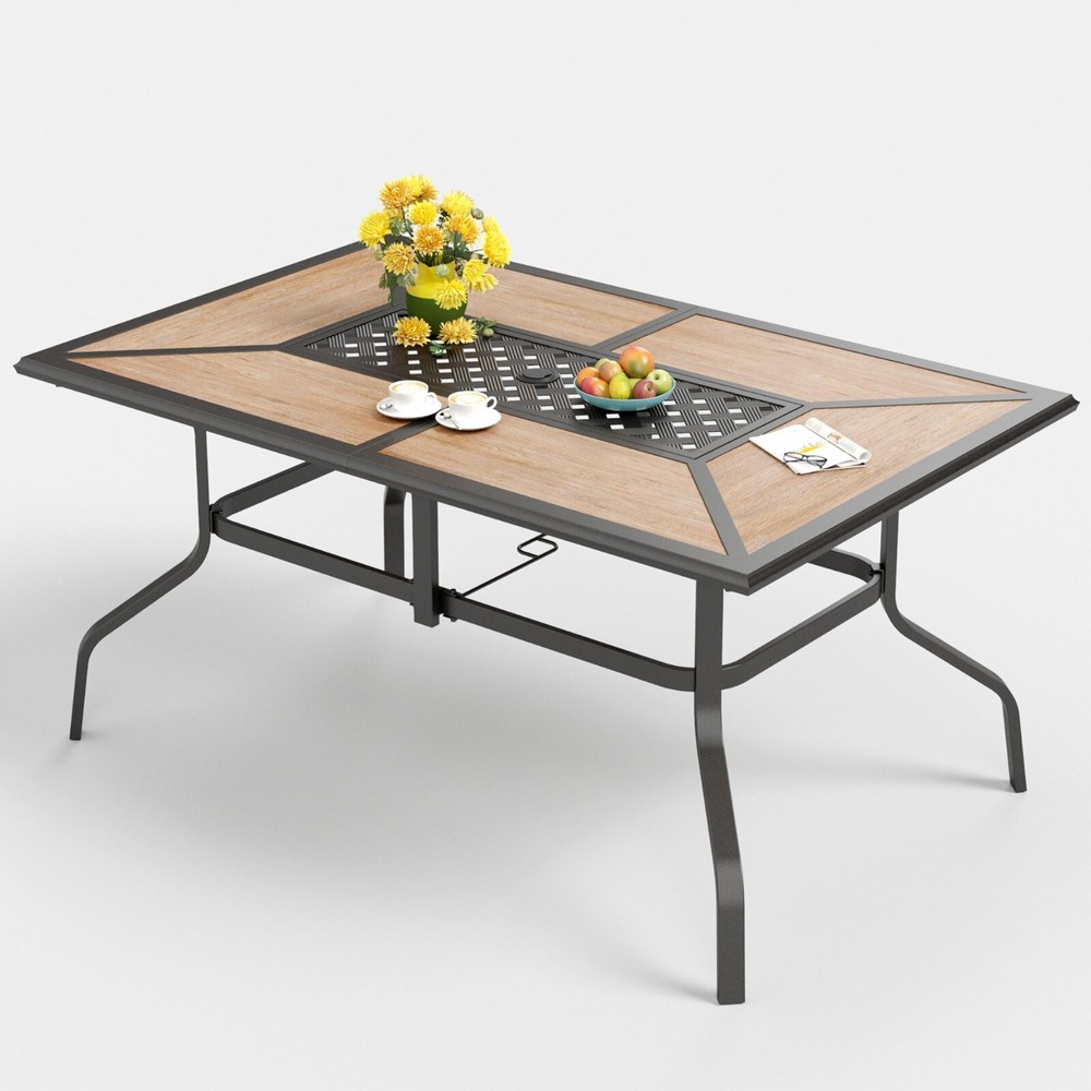 Outdoor Dining Table with 1.6''-2'' Umbrella Hole Patio Dining Table Rectangular