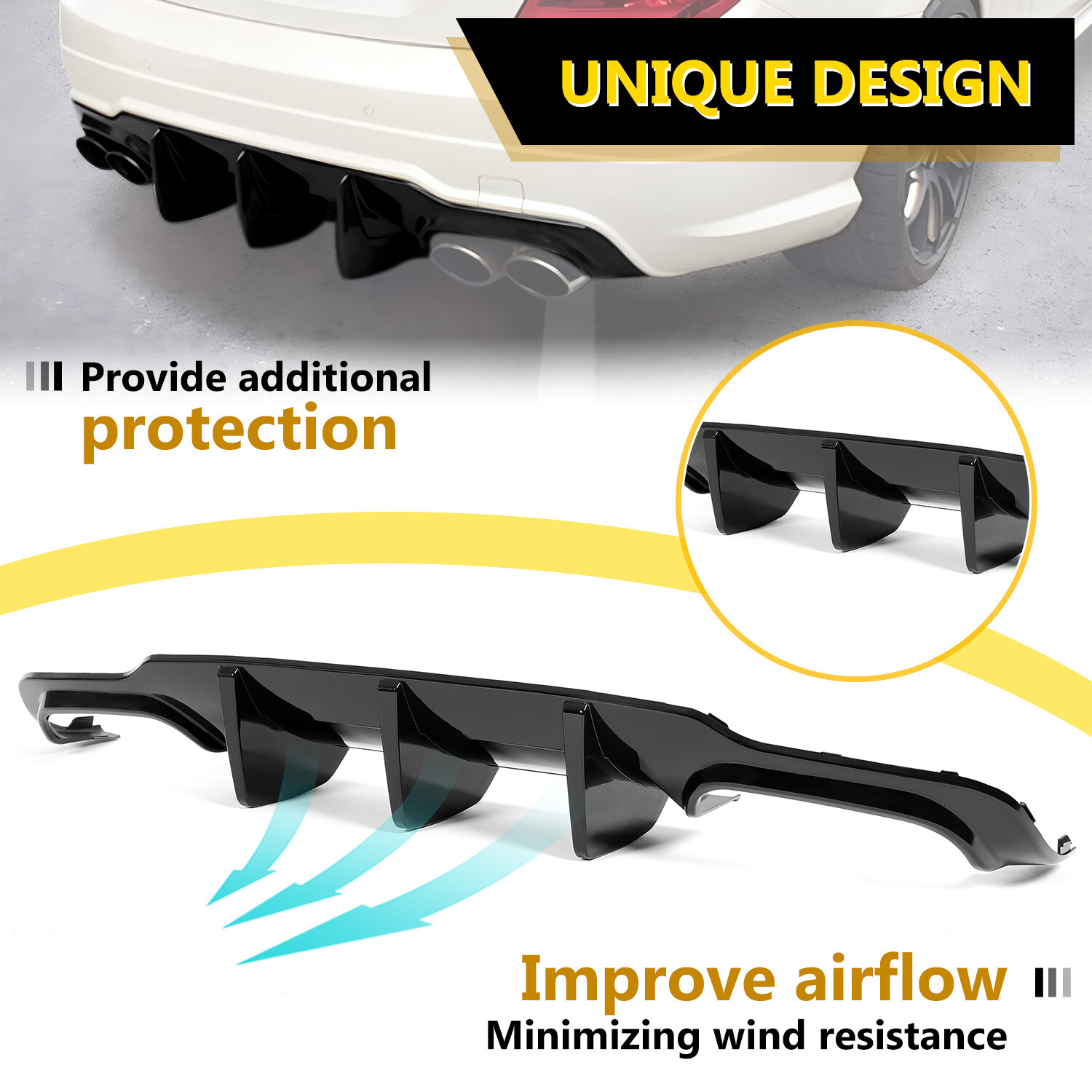 For Mercedes W204 C250 C300 C350 C63 AMG 2012-14 Gloss Black ABS Rear Diffuser