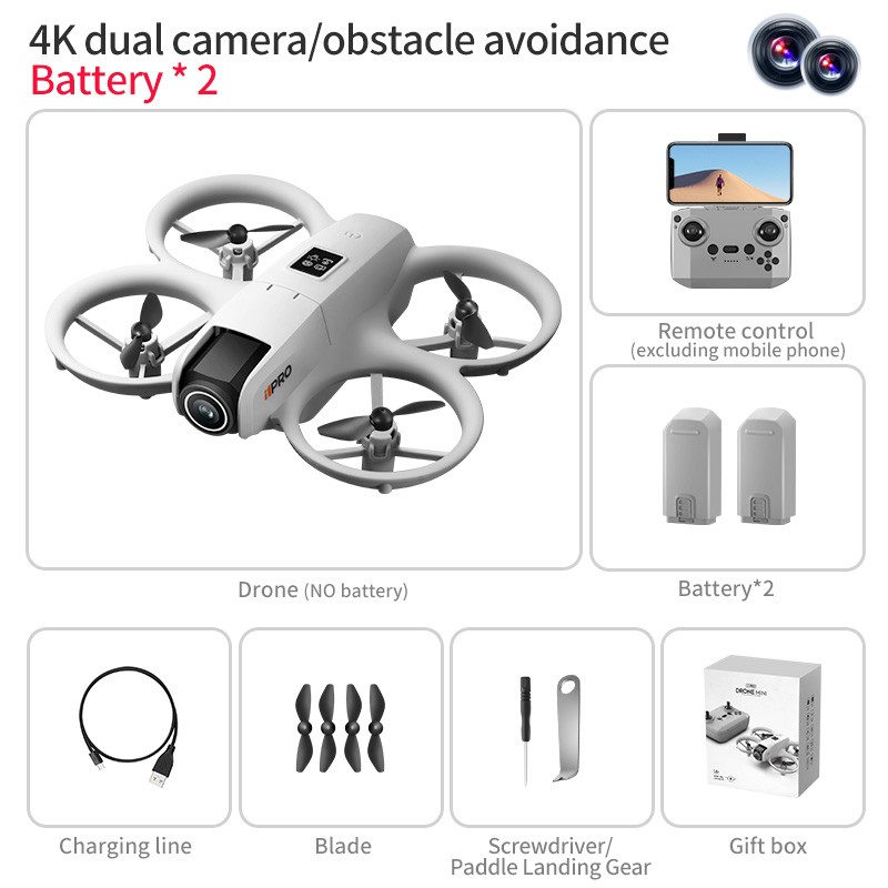 Mini RC Drone 4K Dual Cameras 180° Adjustable Camera Obstacle Avoidance 2Battery