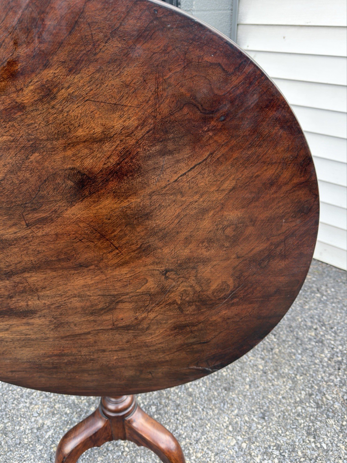 Antique walnut Queen Anne tea table 1760 18th birdcage tilt pad feet country