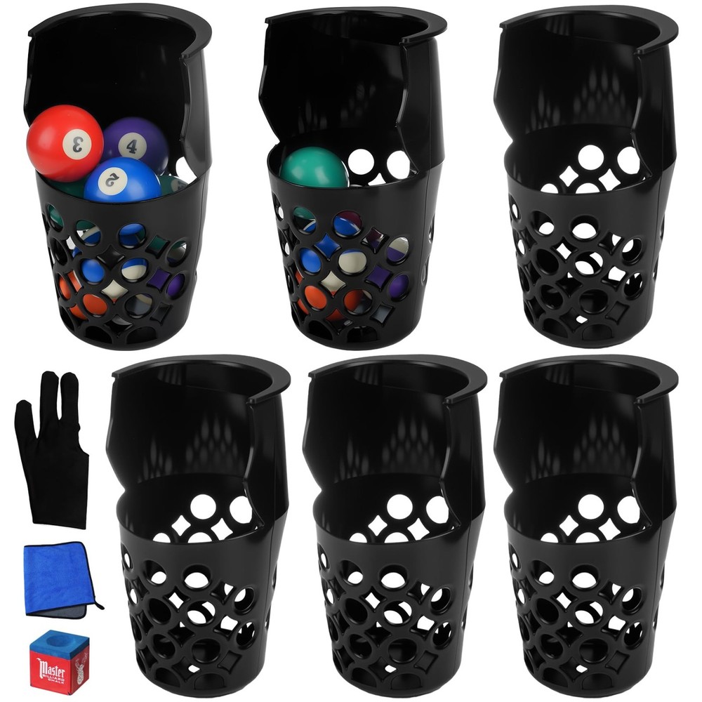 6 Pack Pool Table Pockets - Thick Plastic, Large Capacity Replacement Set, Black
