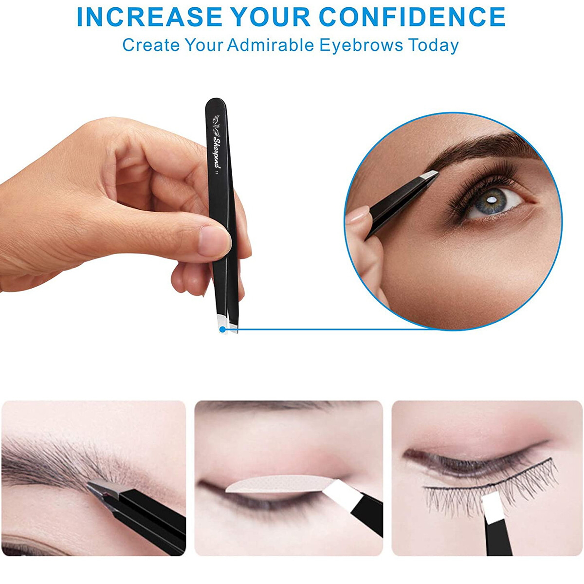 SHARPEND Tweezers Set 4-Piece Professional Stainless Eyebrow Hair Pluckers +Case