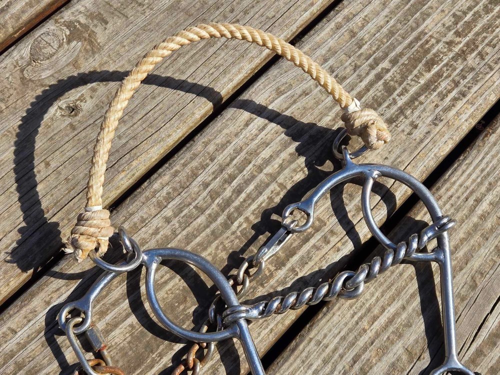CC MAKER MARKED Size 5" Twisted Gag Rope Nose Western Combination Bit Hack Combo