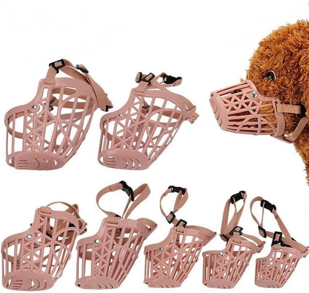 7pcs/Set Softness Plastic Dog Muzzle, Anti Bite Adjustable Pet 7, grey