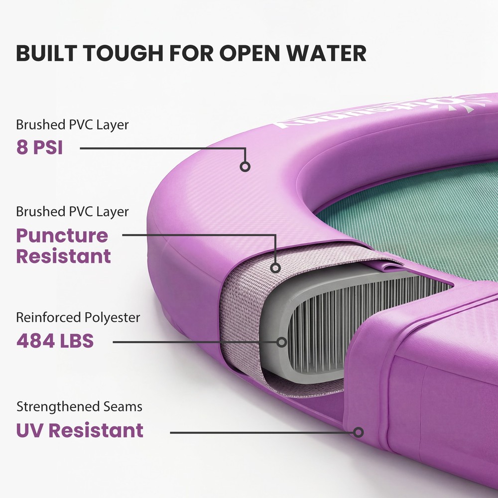 Outsunny 8FT Inflatable Water Hammock Floating Ring Dock Platform, Purple