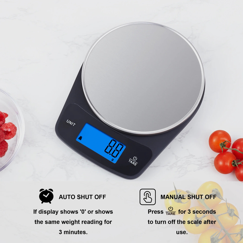 Waterproof Food Scale Digital Kitchen Scale Blue Backlit LCD Tare Function