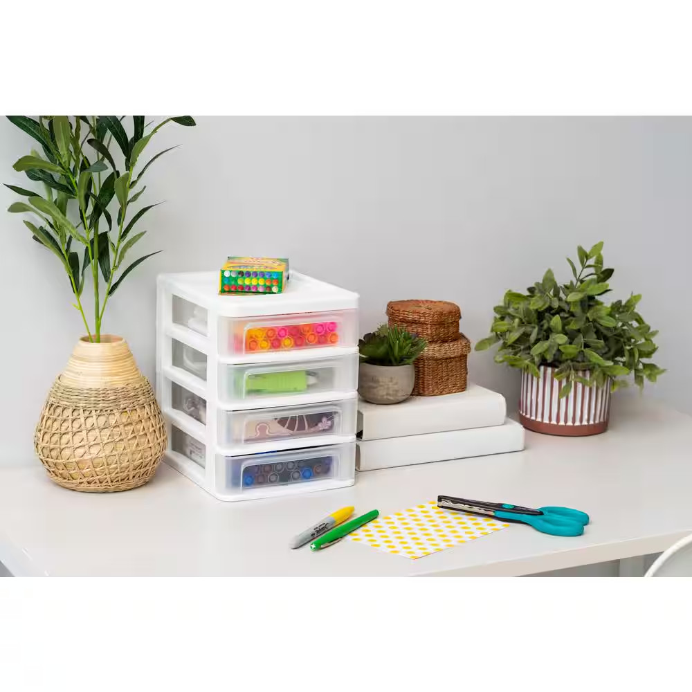 4 Drawer Compact Desktop System in White