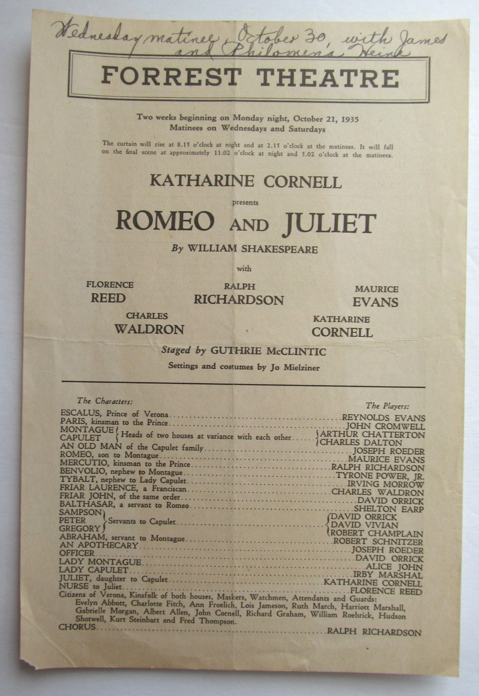 Program: Romeo and Juliet (Philadelphia 1935) Katharine Cornell